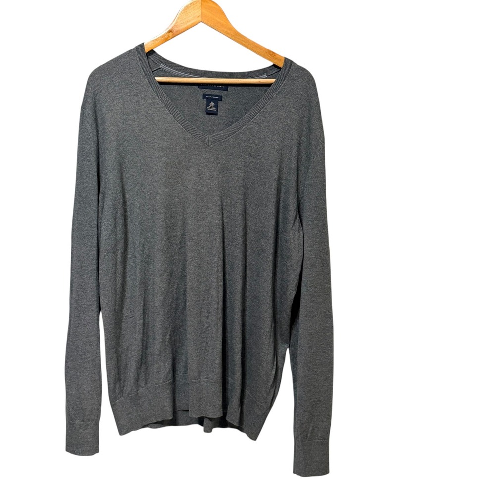 Banana Republic Mens XL Gray Silk Cotton Cashmere V-Neck Luxury Blend Sweater